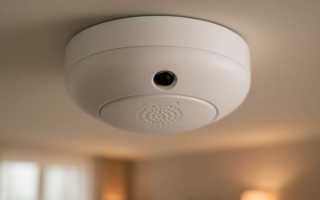 Upgrade safety with a smoke detector with camera and audio for real-time alerts.
